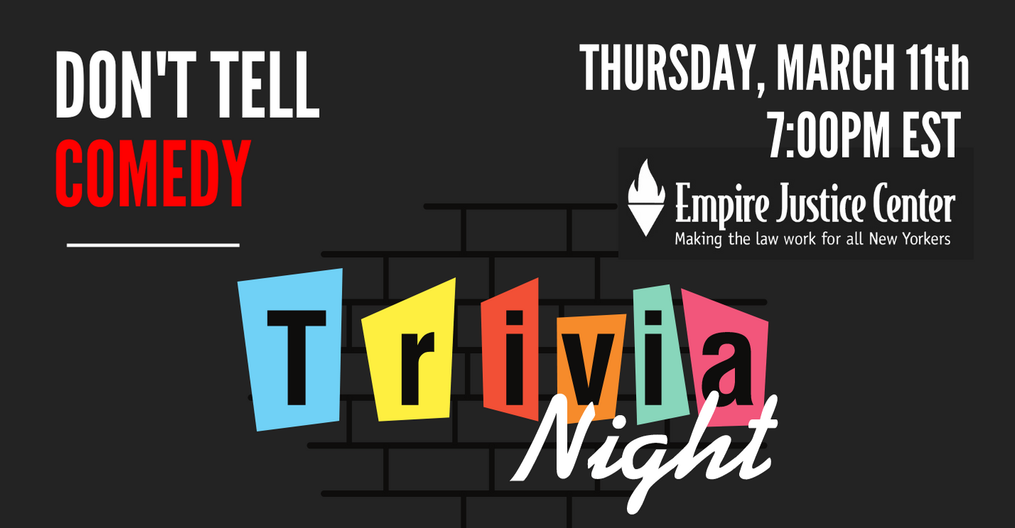 Text Image: Don't Tell Comedy. Trivia Night. Thursday, March 11th at 7:00 pm.