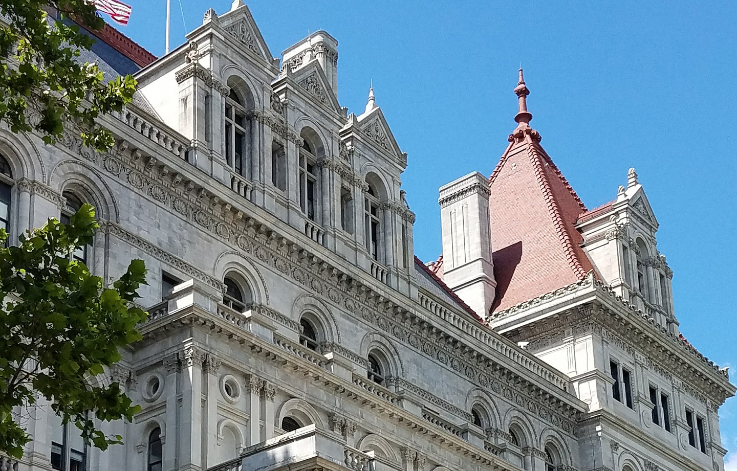 Close up detail of part of the New York State Capitol building.