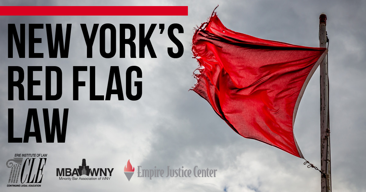 Image of a red flag against a grey sky. Text is superimposed: New York's Red Flag Law