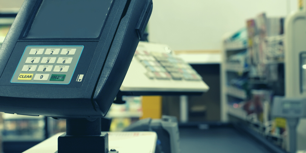 Payment card reader at a store.