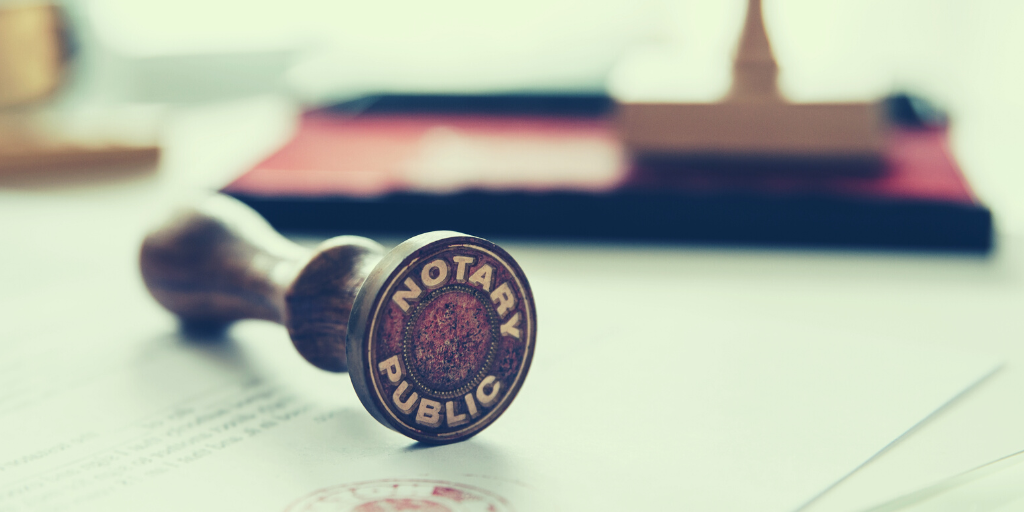 Close up of a notary public stamp